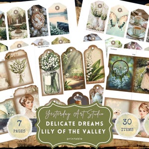 Kit de carnet de notes imprimable fleurs de lys muguet, kit folio de fleurs éphémères de lys des montagnes printanières, kit folio de fleurs vintage pour Scrapbooking