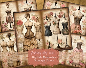 ヴィンテージガウンスケッチジャンクジャーナルキット：アンティーク