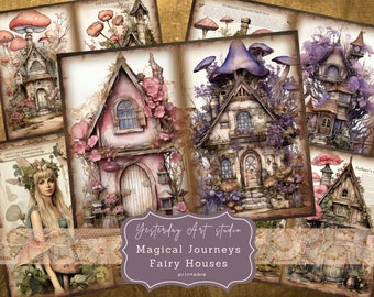 Fairy House Journal Pages Digital Scrapbook Paper Kit Vintage Ephemera Collage Whimsical fantasy journaling fairy motifs junk journal kits
