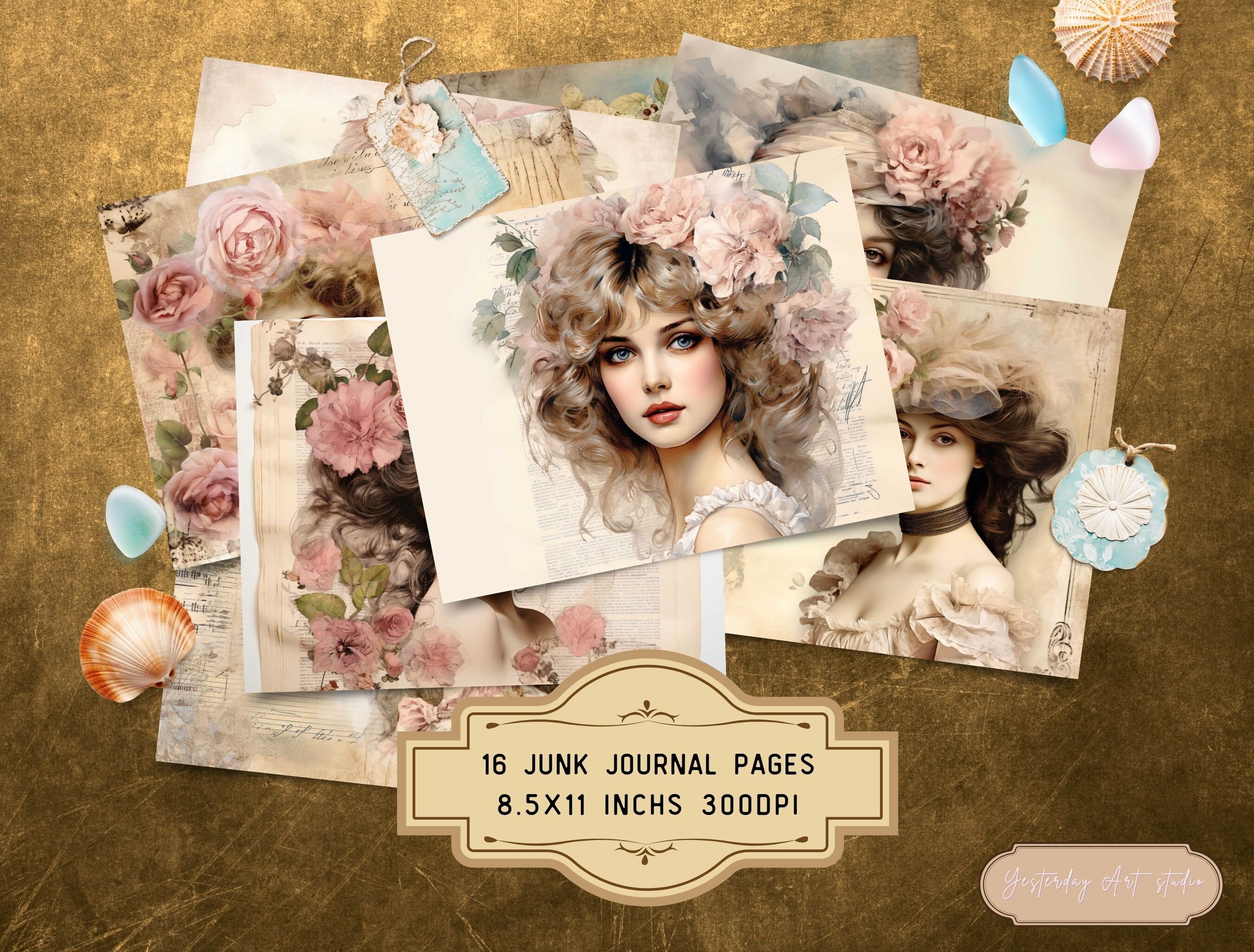 Vintage Fashion Junk Journal Page Ephemera Digital Scrapbook Paper Kit ...