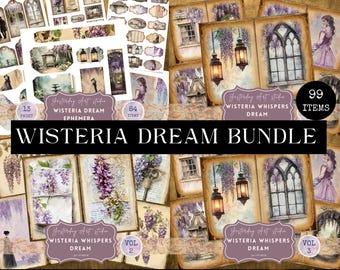 PAQUETE de páginas de diario basura Wisteria Way Kit de diario basura Nature Sanctuary Folio Álbum de recortes morado Efímera Wisteria encantada