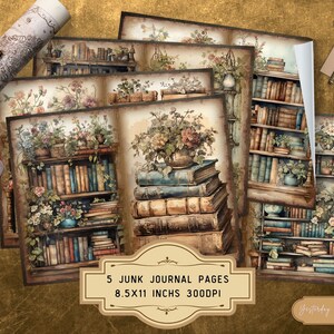 Vintage Library Junk Journal Pages Ephemera Digital Scrapbook Paper Kit ...