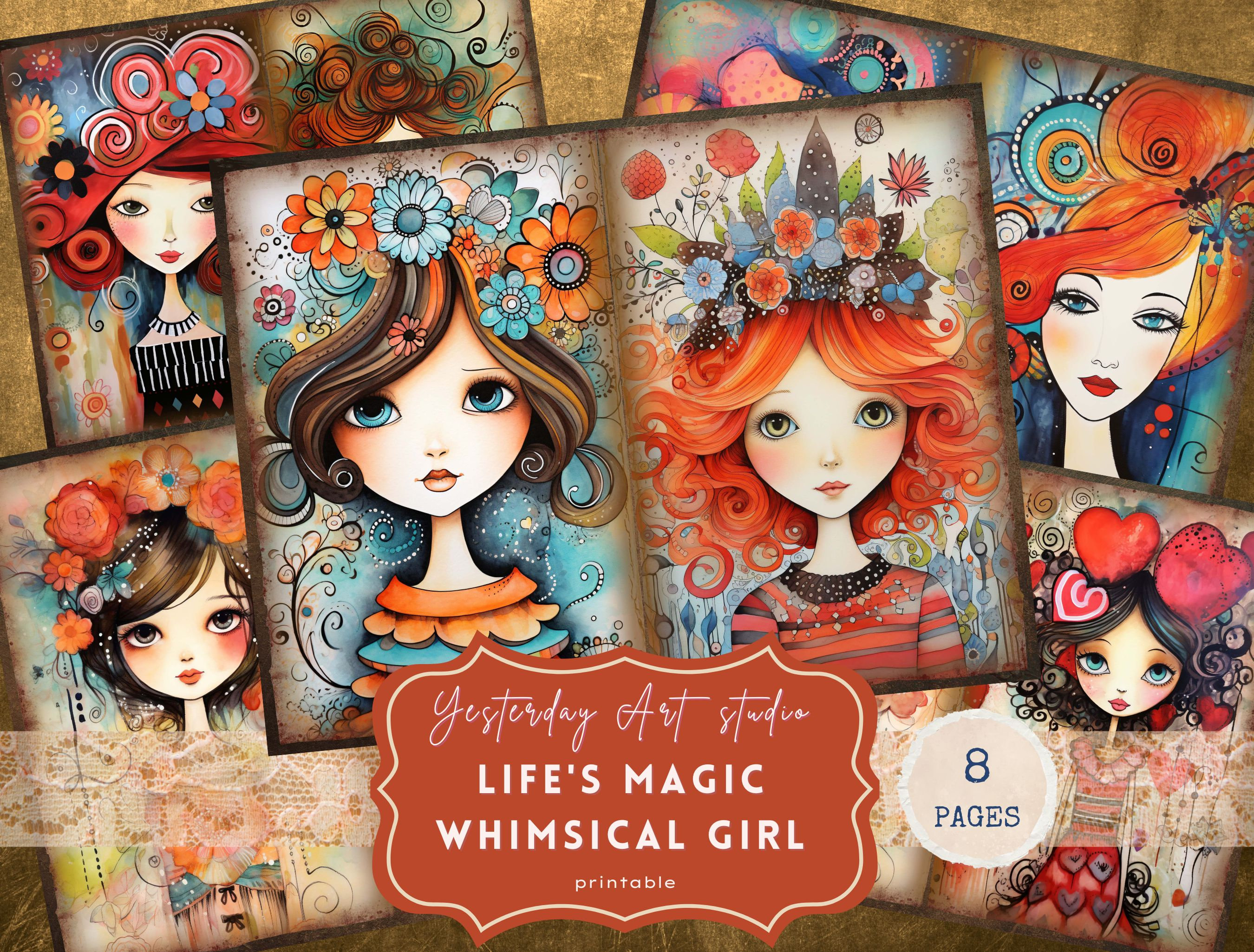 Whimsical Girls Junk Journal Pages Digital Scrapbook Kit Collage ...