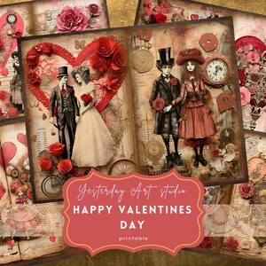 Valentine Love Junk Journal Página Ephemera Digital Scrapbook Valentine Paper Kit Collage Valentines Junk Journal Kit Papel del Día de San Valentín