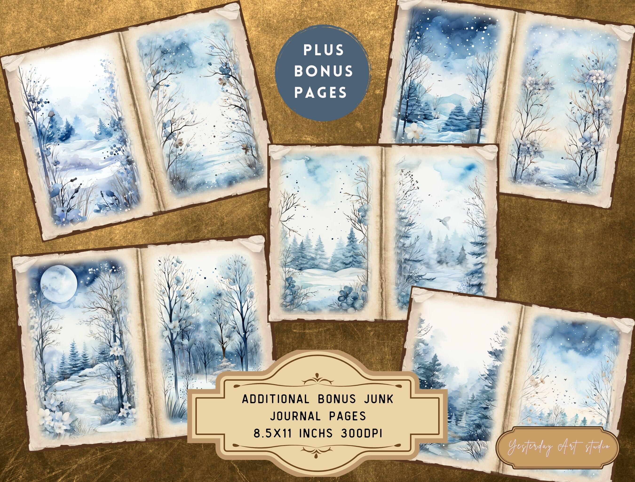 Blue Christmas Junk Journal Pages Digital Scrapbook Paper Kit Vintage ...