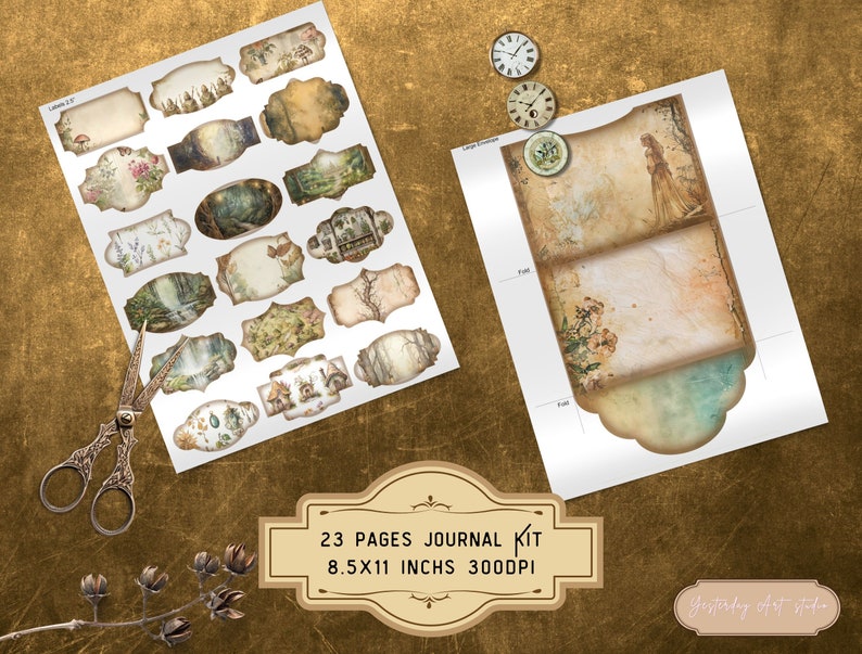 Elven Forest Junk Journal Pages Digital Scrapbook Paper Kit Vintage ...