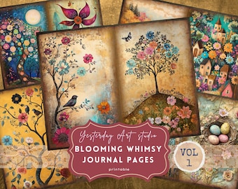 Blooming Whimsy Junk Journal Pages Whimsical & Floral Junk Journal Kit Quirky Ephemera Floral Whimsy Trifold Folio Mixed Media Scrapbook