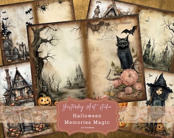 Halloween Junk Journal Printable Backgrounds Papers Pumpkins Junk Journal Pages Ephemera Digital Scrapbook Paper Collage Junk Journal Kit