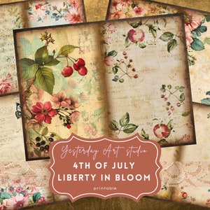 4. Juli Junk Journal Kit USA Urlaub Ephemera Patriotic Scrapbook Kit Unabhängigkeitstag Journaling Zubehör Floral Fourth of Juli Seiten