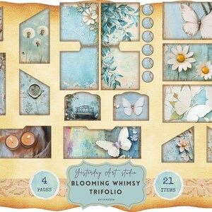 Páginas de diário de lixo serenidade Kit de diário de lixo borboleta Coisas efêmeras tranquilas Atenção plena Folio triplo Mídia mista Scrapbooking Aquarela suave