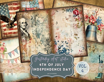 4th of July Junk Journal Kit USA Holiday Ephemera Patriotic Scrapbook Kit Independence Day Journaling Supplies Fourth of July Page Nostalgic