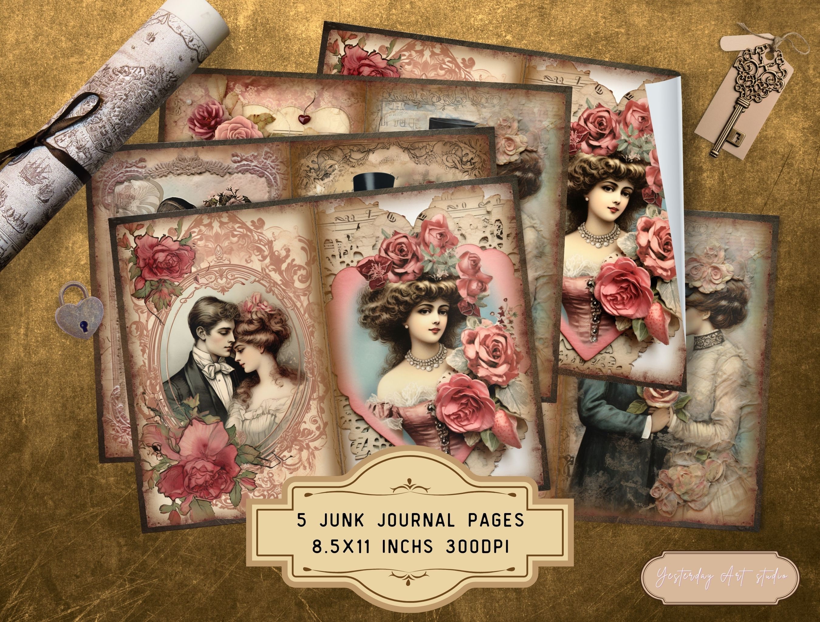 Victorian Love Junk Journal Pages Ephemera Digital Scrapbook Valentine