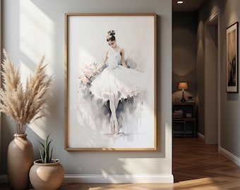 White Ballerina Watercolor PRINTABLE Wall Art Dance Woman Wall Decor Luxury Ballet Print Ballerina Abstract Art Gift Ballerina Painting w05