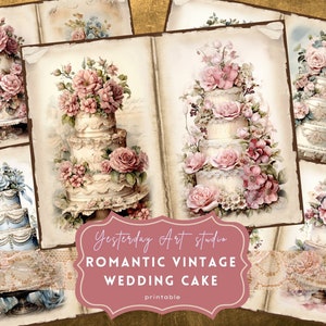Bolo de casamento vintage lixo diário páginas efêmeras digital scrapbook papel kit colagem casamento lixo diário kits bolo romântico casamento amor