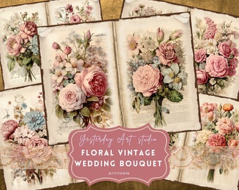Vintage Wedding Bouquet Junk Journal Pages Ephemera Digital Scrapbook Paper Kit Collage Wedding Junk Journal Kits Wedding Flower Bouquet