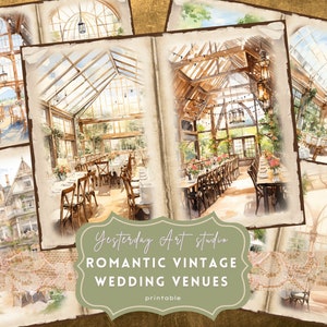 Vintage Wedding Venues Junk Journal Pages Ephemera Digital Scrapbook Paper Kit Collage Wedding Junk Journal Kits Escenas de lugares románticos papel