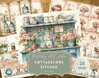 Cottagecore Kitchen junk journal pages Country Kitchen Junk Journal Kit Rustic Kitchen Recipes Cookbook Journaling Vintage Shabby Chic Kits
