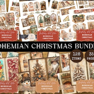 PAQUETE de diario basura de Navidad boho Kit de diario basura de Navidad boho Álbum de recortes de diario de Navidad Folio de Navidad Boho Efímera boho