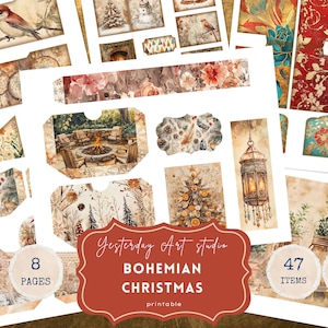 Boho Christmas Junk Journal Kit Boho Xmas Junk Journal Afdrukbare Christmas Journal Scrapbook Christmas Folio Boho Boho Ephemera