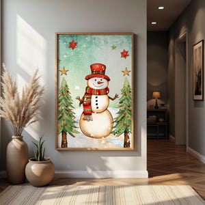 Snowman Watercolor PRINTABLE Wall Art Rustic Christmas Snowman Wall Decor Luxury Vintage Winter Wall Art Gift Vintage Snowman Painting w18