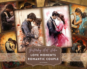 Romantic Couple Junk Journal Pages Ephemera Digital Scrapbook Valentine Paper Kit Collage Valentines  Junk Journal Kits Timeless romance