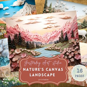 Paper Landscape Junk Journal Pages Ephemera Digital Scrapbook Paper Kit Collage nature&#39;s canva Junk Journal Kit immersive landscape journal