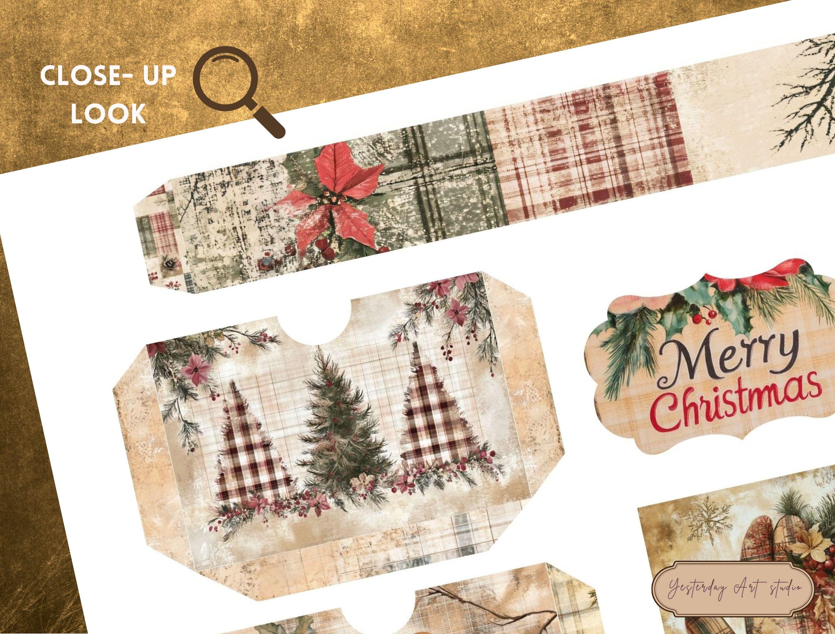 Vintage Christmas Holiday Plaid Faded Collage Rustic Floral Printable ...