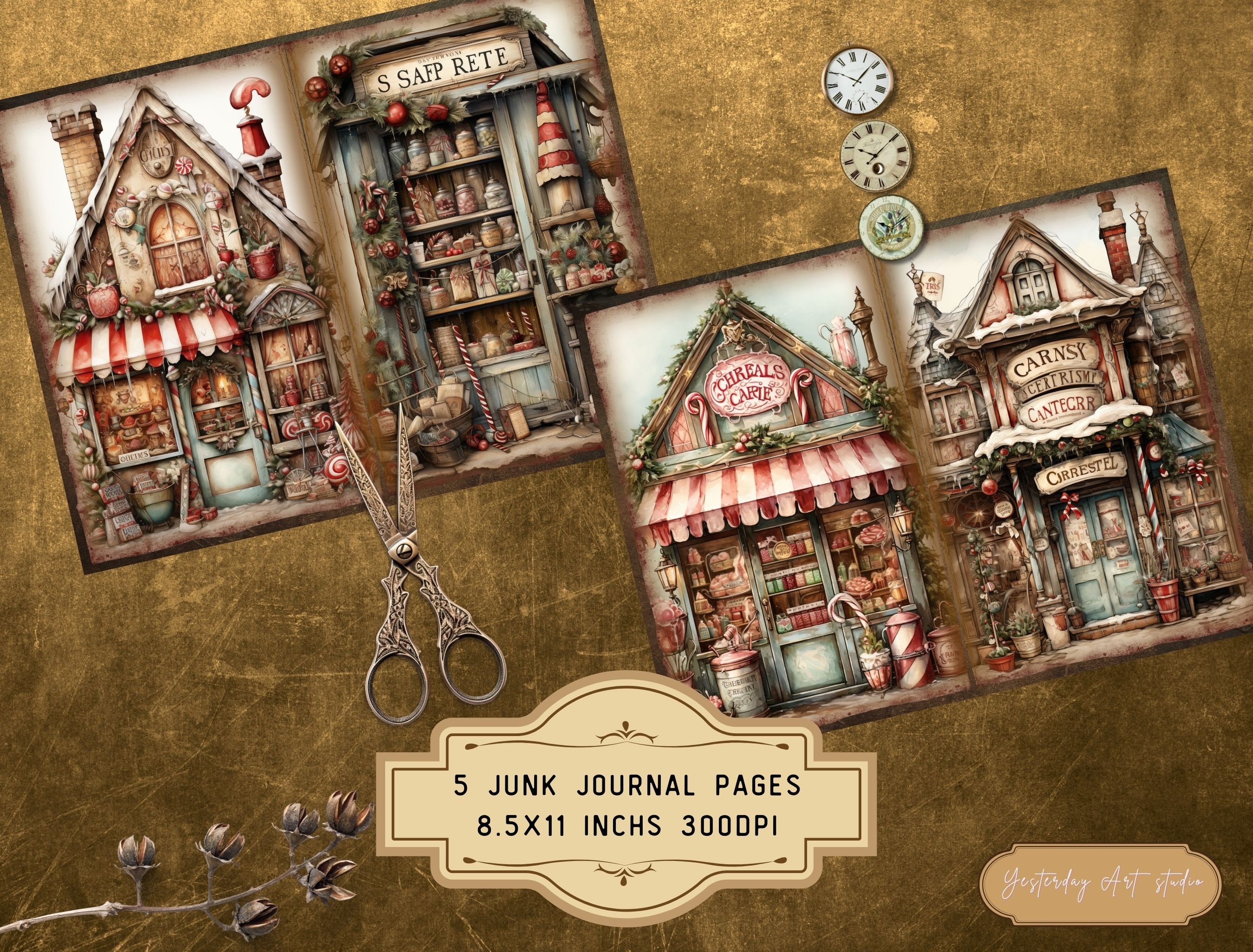 Pink Christmas Junk Journal Pages Ephemera Digital Scrapbook Paper Kit ...