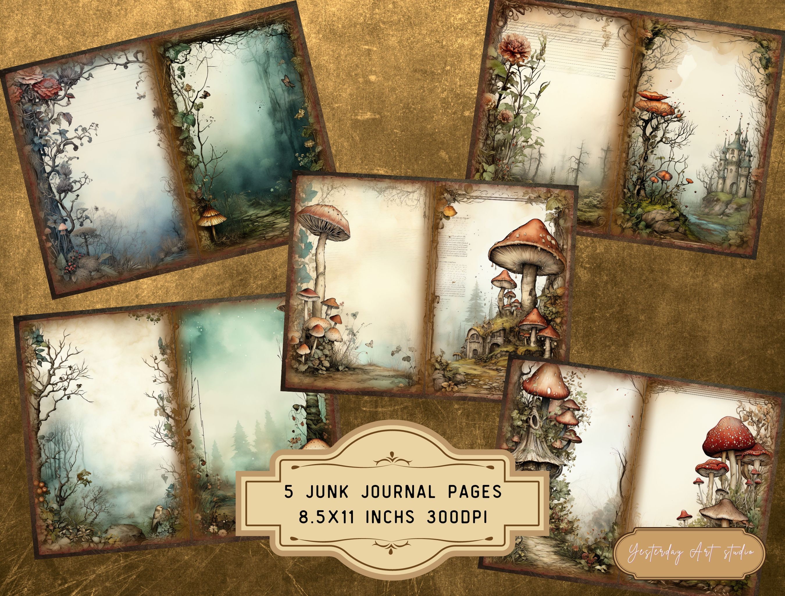 Fantasy Forest Junk Journal Pages Digital Scrapbook Paper Kit Vintage ...