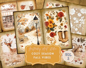 Fall Vibes Junk Journal Harvest Bloom Printable Papers Floral Pumpkin Junk Journal Kit Fall Scrapbook Patterns Backgrounds Fall Ephemera
