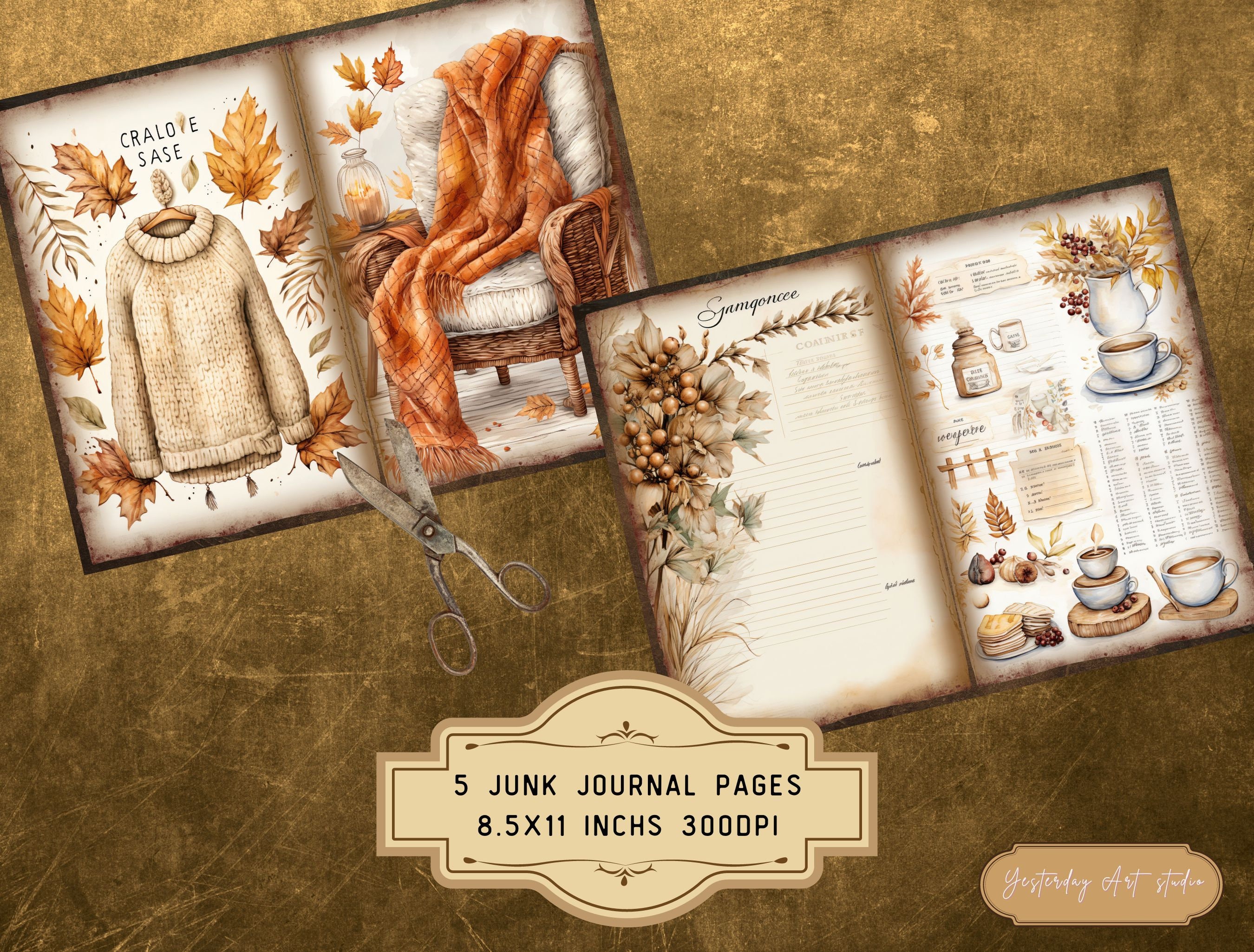 Autumn Junk Journal Pages Digital Scrapbook Paper Kit Vintage Ephemera ...