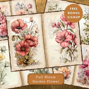 Peut inclure: Un collage d'illustrations florales de style vintage mettant en sc&egrave;ne diff&eacute;rentes fleurs, dont des coquelicots, des roses et d'autres fleurs. Les images sont sur fond de vieux papier textur&eacute;.