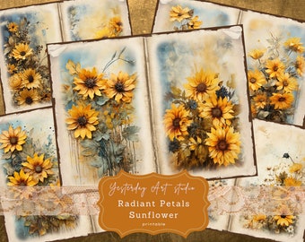 Radiant Patels Sunflowers Junk Journal Pages Digital Scrapbook Paper Kit Vintage Ephemera Printable Paper Collage Sheet Journal Supplies