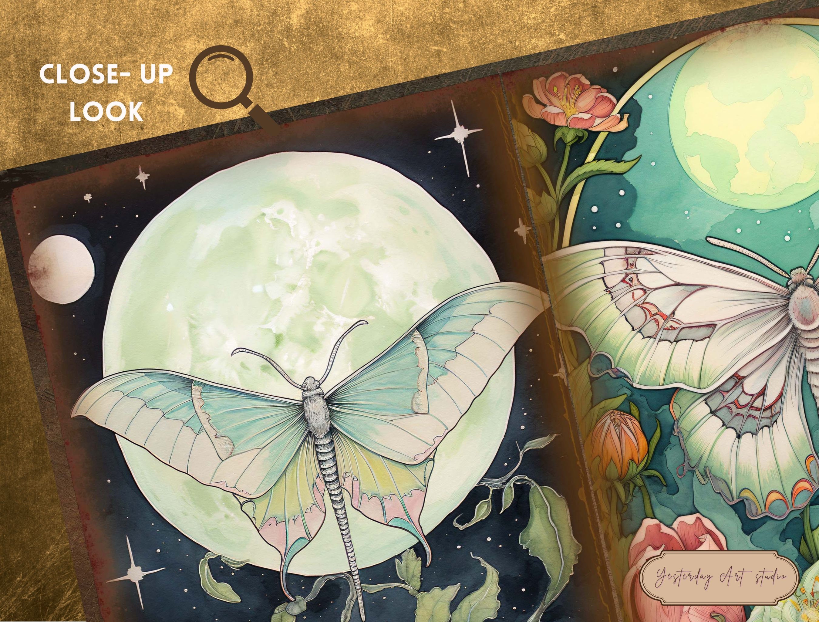 Moth Journal Luna Moth Junk Journal Pages Moth Ephemera Digital Scrapbook Moth Paper ...