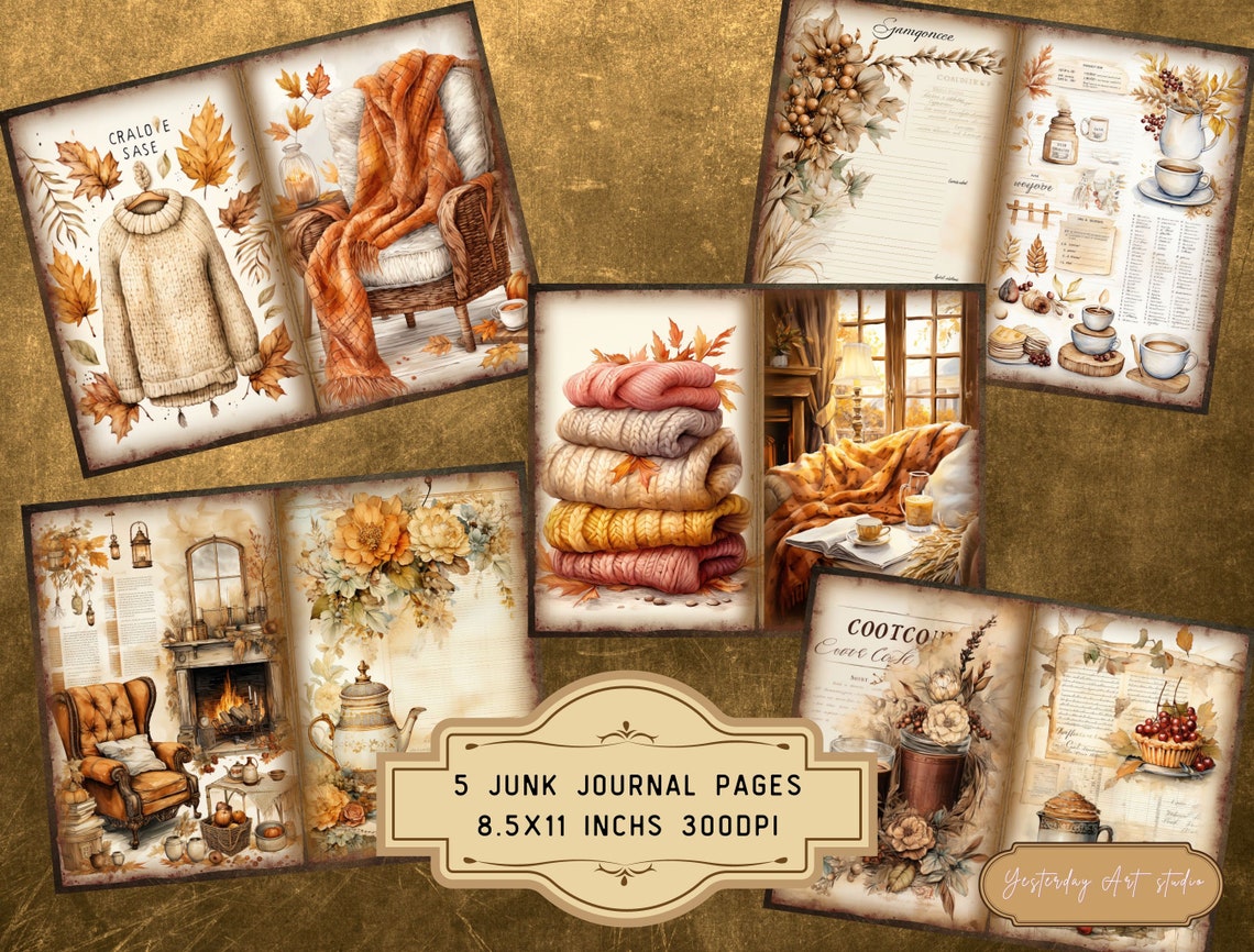Autumn Junk Journal Pages Digital Scrapbook Paper Kit Vintage Ephemera ...
