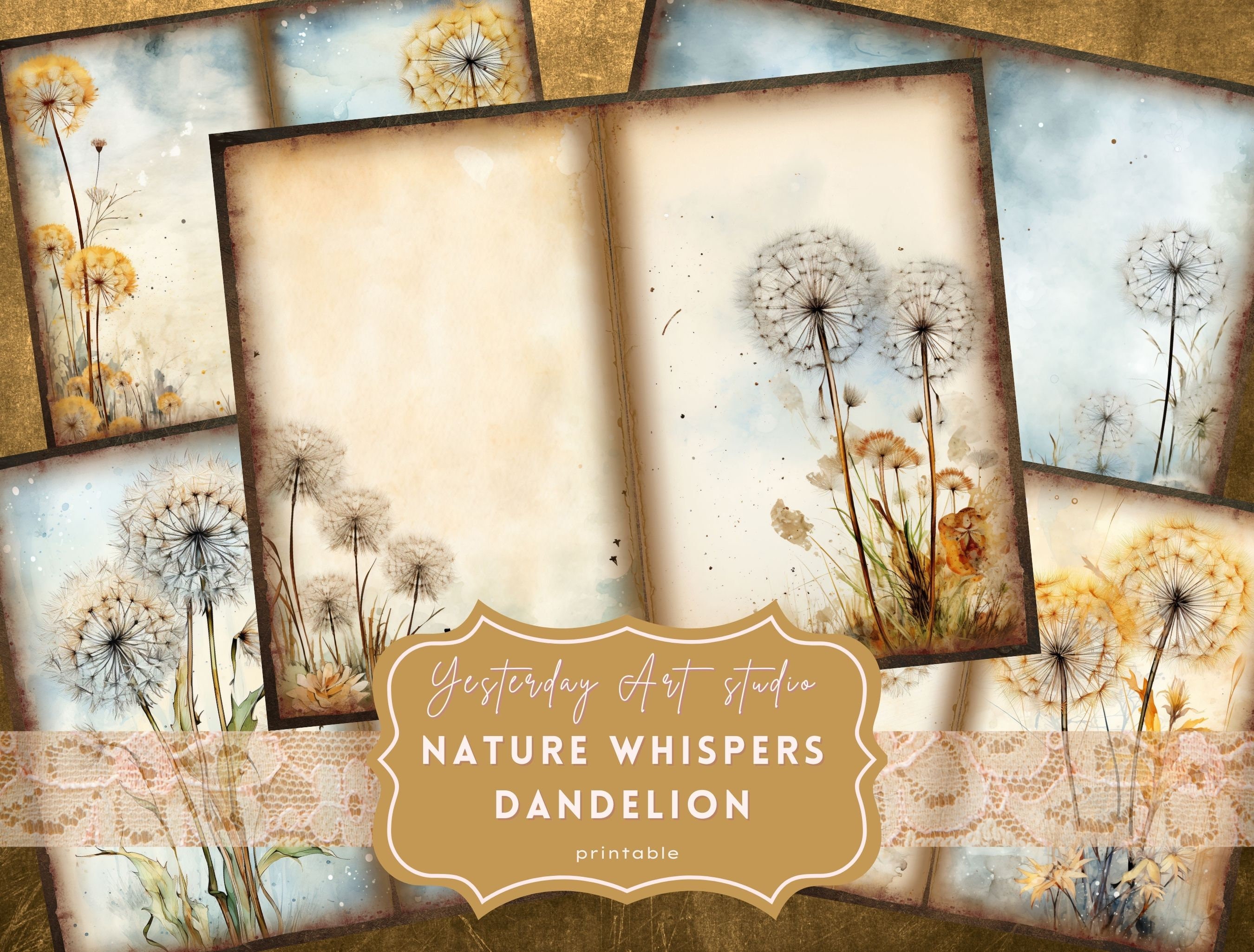 Dandelion Junk Journal Pages Ephemera Digital Scrapbook Paper Kit ...