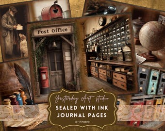Sealed with Ink Junk Journal Kit – Vintage Post Office Ephemera, Letters, Envelopes, Airmail, Stamps, Wax Seals Trifold Folio, Stationery