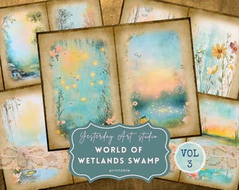Junk Journal Swamp, Firefly Swamp Junk Journal, Lichen Swamp Junk Journal pages, Ethereal Swamp Junk Journal, Swamp Junk Journal Kit Wetland