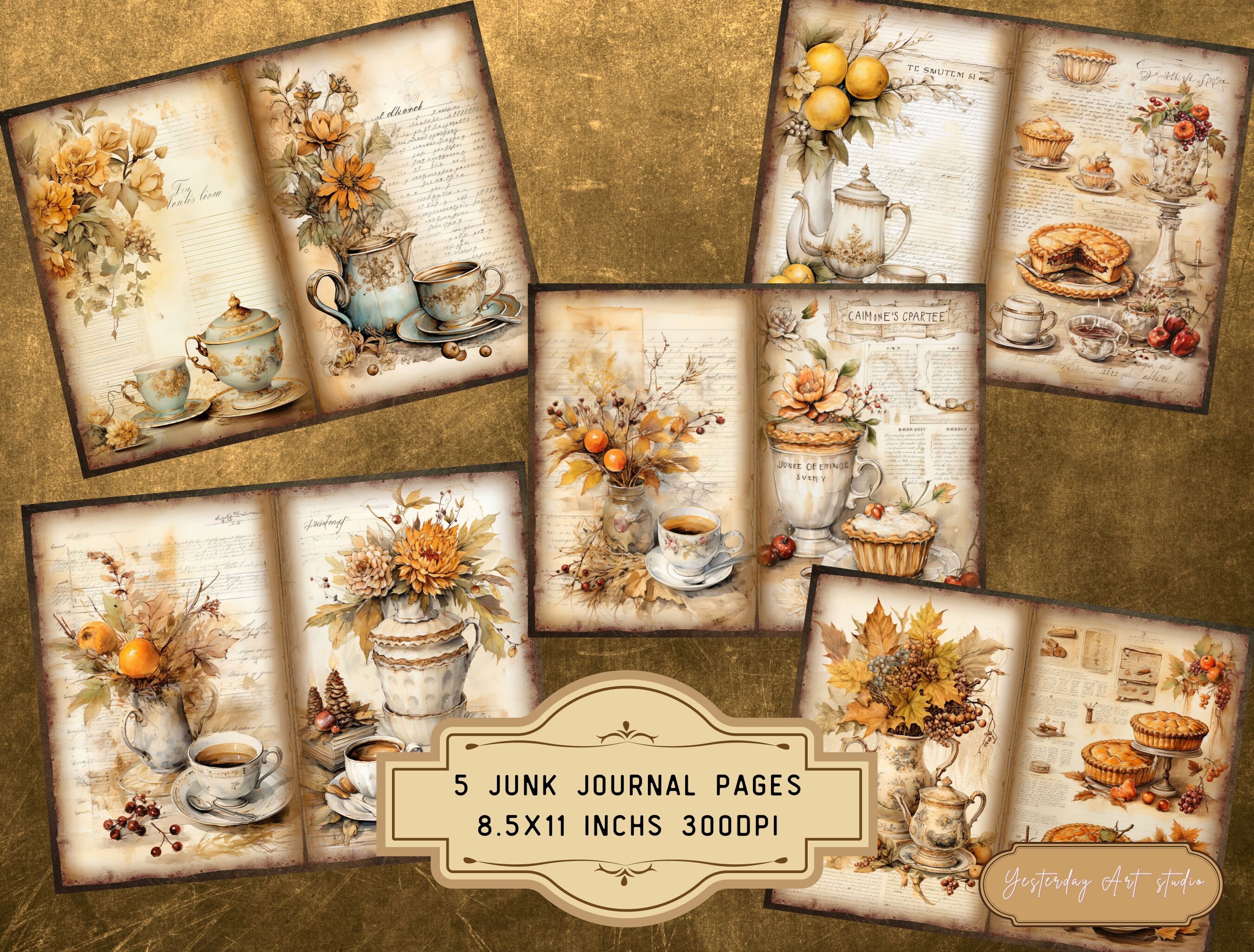 Autumn Afternoon Tea Junk Journal Pages Digital Scrapbook Paper Kit ...
