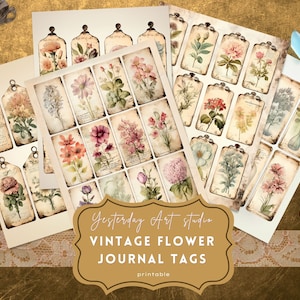 Vintage bloemen ongewenste dagboek Tags etiketten Efemere afdrukbare kieskeurig gesneden ambachtelijke benodigdheden versieringen digitale download scrapbook kit maken