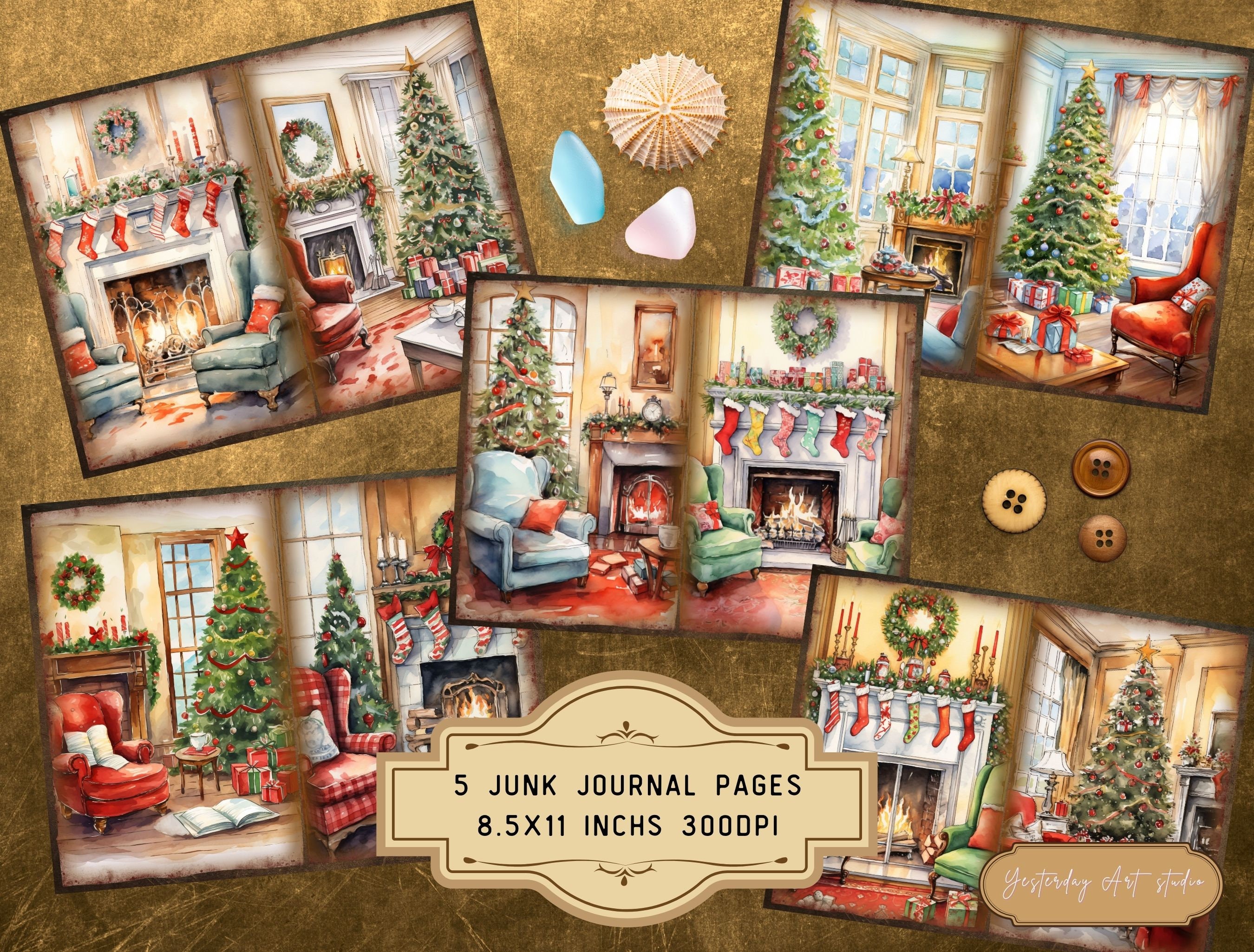 Christmas Living Room Junk Journal Pages Ephemera Digital Scrapbook ...