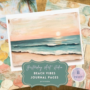 Beach Vibes Junk Journal Kit, Vintage Coastal Ephemera, Seashell Paper, Ocean Vibes Labels, Tags & Backgrounds, Summer Scrapbooking nautical
