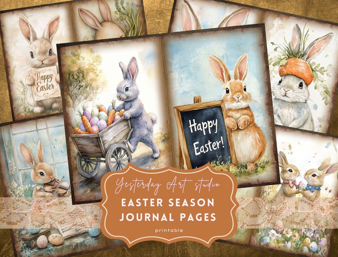 Whimsical Easter Bunnies Junk Journal Kit Easter Eggs Vintage Ephemera ...