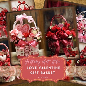Cesta de regalo de San Valentín Diario basura Página Efímera Álbum de recortes digital Kit de papel de San Valentín Collage Kit de diario basura de San Valentín Día de San Valentín