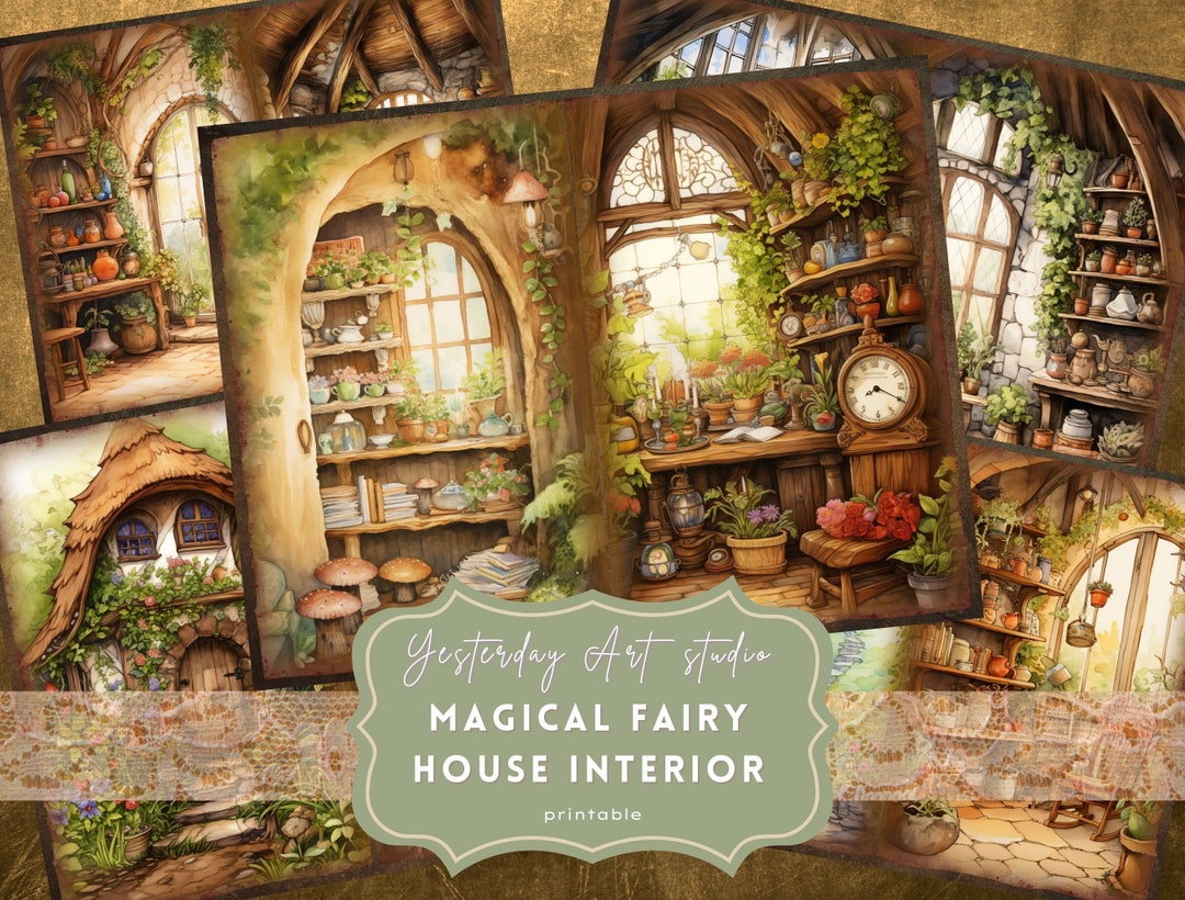 Fairy House Interior Journal Pages Digital Scrapbook Paper Kit Vintage ...