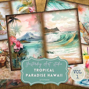 Junk Journal Kit Hawaii Beach Junk Journal Folio Tiki Tropical Ephemera Hawaiian Junk Journal Hula Girls Digital Paper Summer Paradise Paper