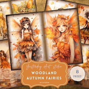 Otoño Hada Junk Journal Páginas Fairy Ephemera Digital Scrapbook Paper Kit Collage Otoño Hada Junk Journal Kit Fall Fairy Junk Journal