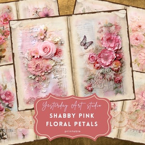Pagine di diario spazzatura floreale rosa shabby Pagine Ephemera Scrapbook digitale Kit di carta Collage Kit di diario spazzatura floreale vintage Romanticismo floreale rosa