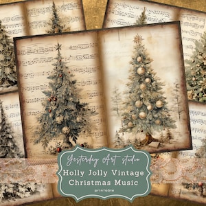 Vintage Navidad Música Hoja Junk Journal Páginas Ephemera Digital Scrapbook Paper Kit Collage Navidad Melodía Junk Journal Kit Vintage
