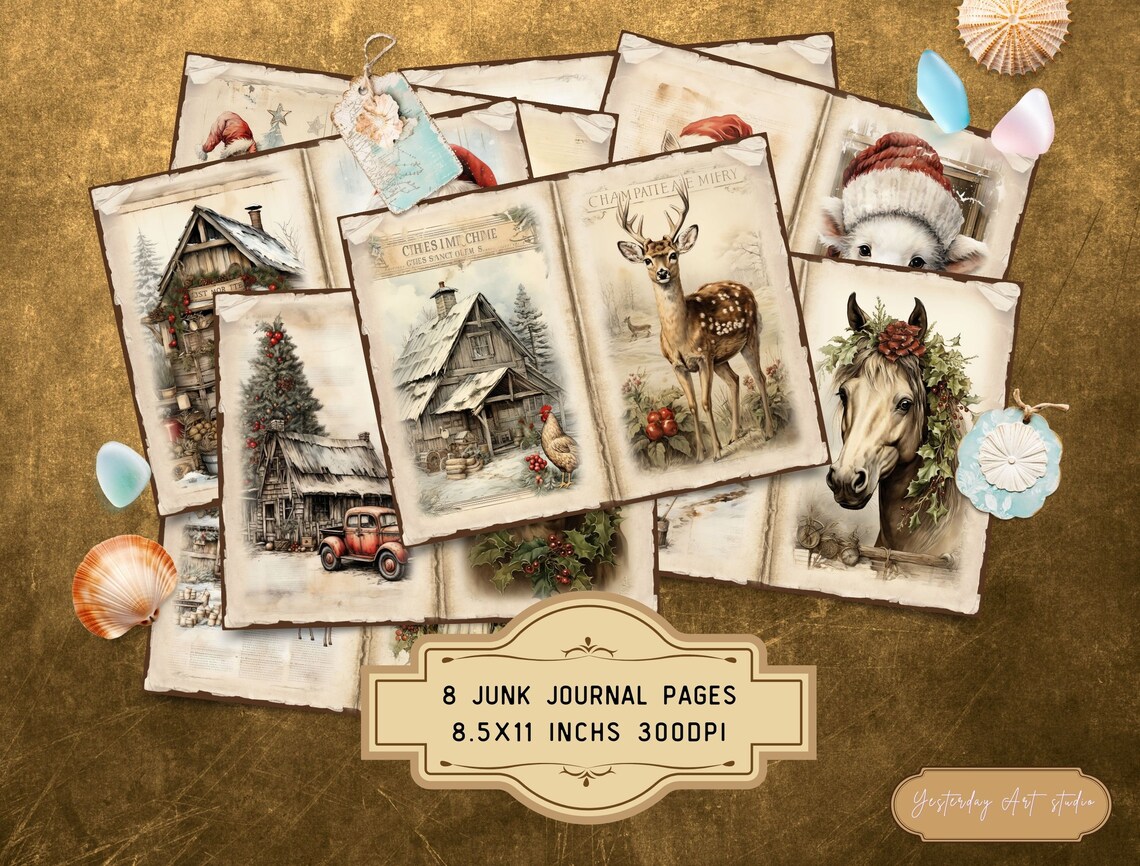 Vintage Christmas Junk Journal Pages Ephemera Digital Scrapbook Paper ...